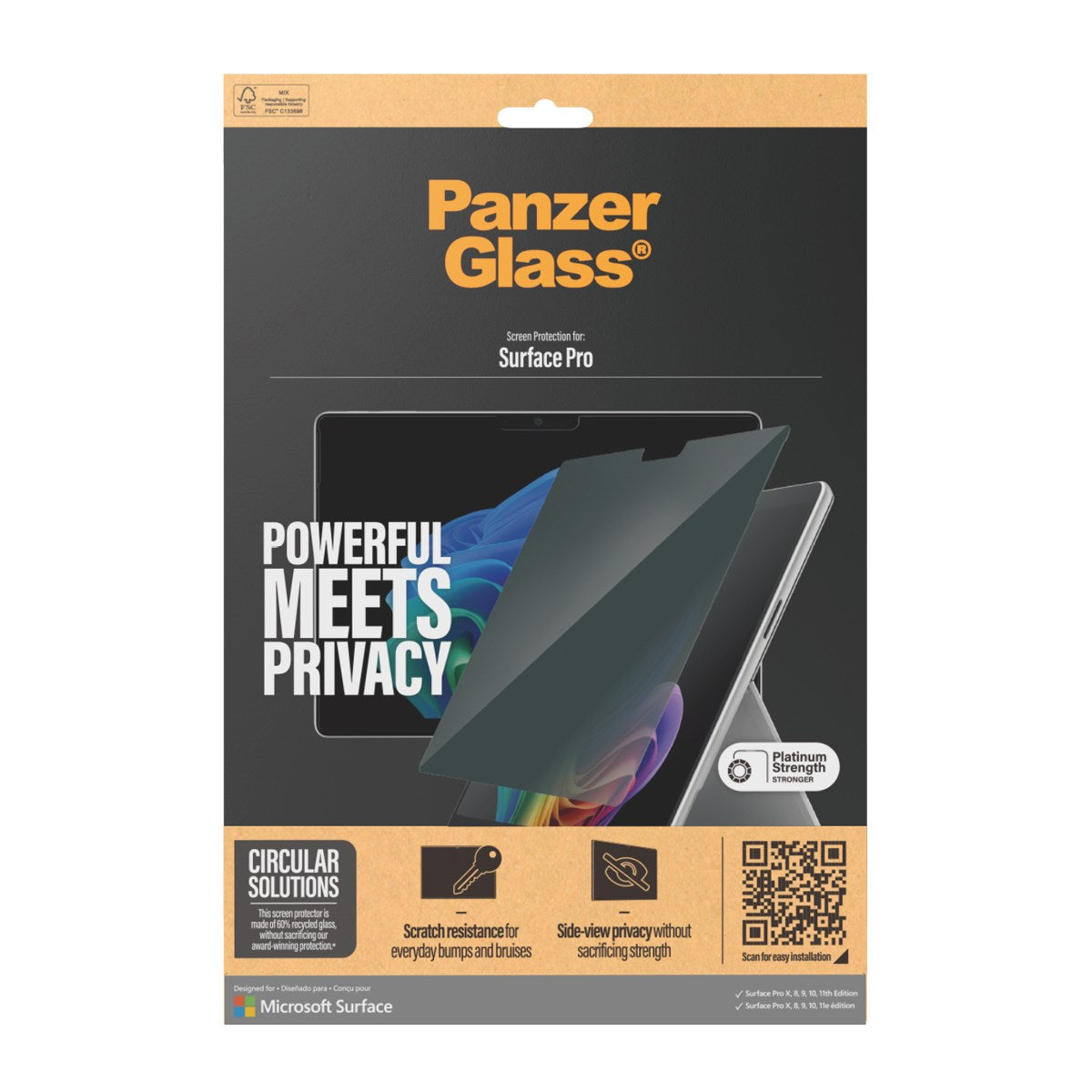 PanzerGlass® Privacy Skærmbeskyttelse Microsoft Surface Pro X | Pro 8 | Pro 9 | Pro 10 | Pro 11th Edition | Ultra-Wide Fit